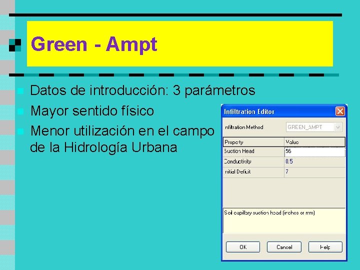 Green - Ampt n n n Datos de introducción: 3 parámetros Mayor sentido físico