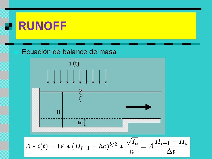 RUNOFF n Ecuación de balance de masa 