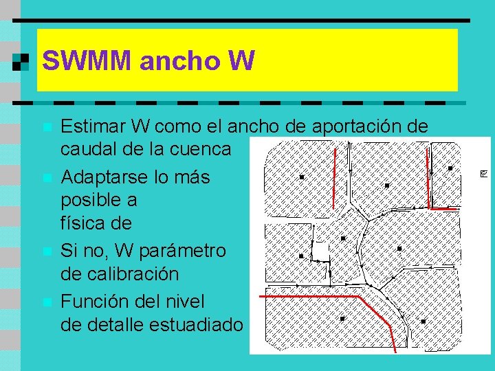 SWMM ancho W n n Estimar W como el ancho de aportación de caudal
