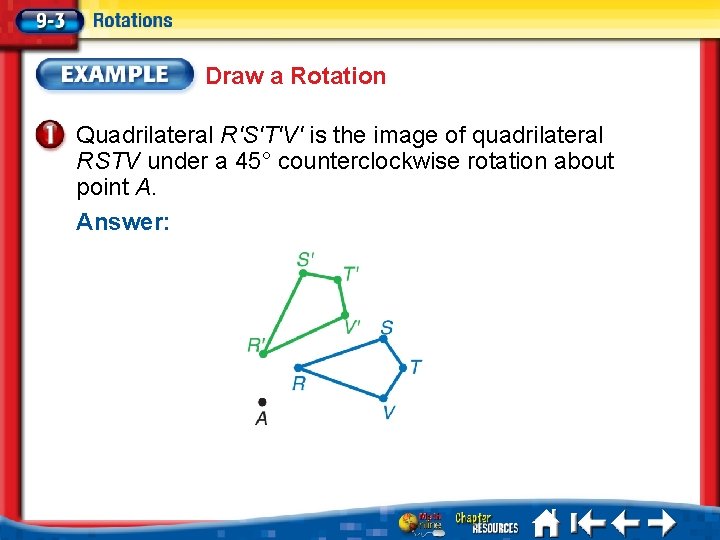 Draw a Rotation Quadrilateral R'S'T'V' is the image of quadrilateral RSTV under a 45°