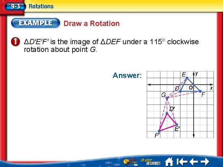 Draw a Rotation ΔD'E'F' is the image of ΔDEF under a 115° clockwise rotation