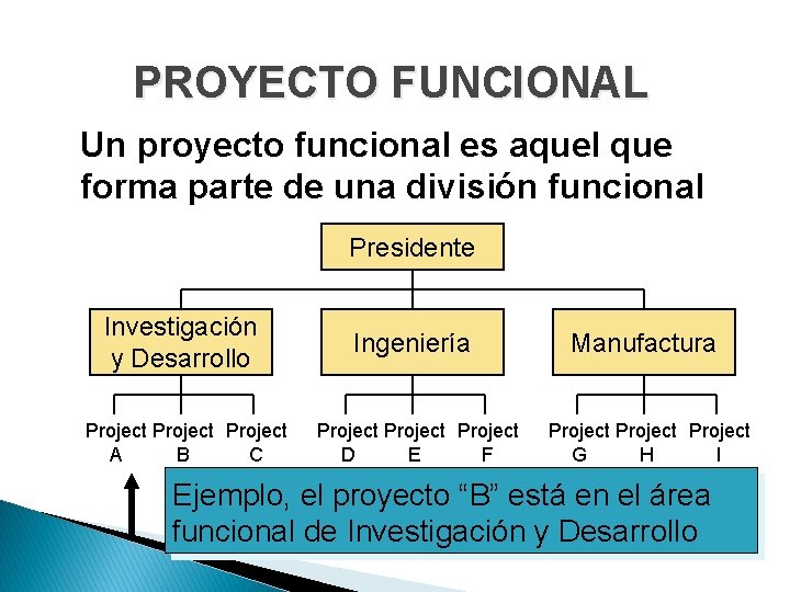 PROYECTO FUNCIONAL Un proyecto funcional es aquel que forma parte de una división funcional PROYECTO FUNCIONAL Un proyecto funcional es aquel que forma parte de una división funcional