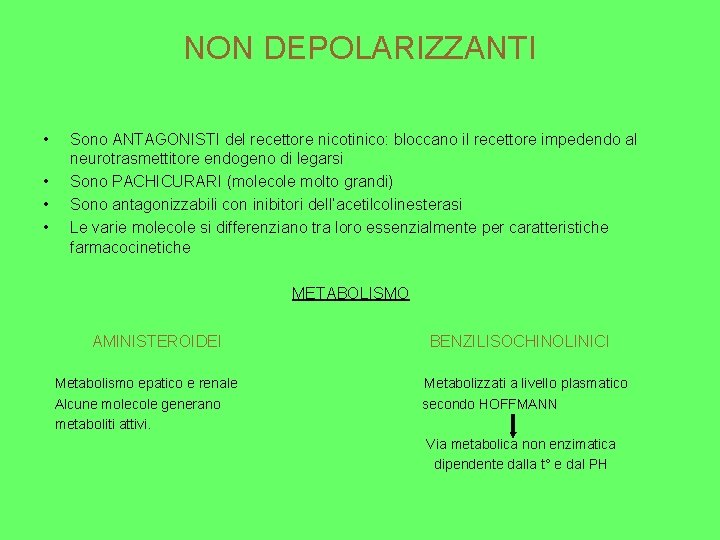 NON DEPOLARIZZANTI • • Sono ANTAGONISTI del recettore nicotinico: bloccano il recettore impedendo al