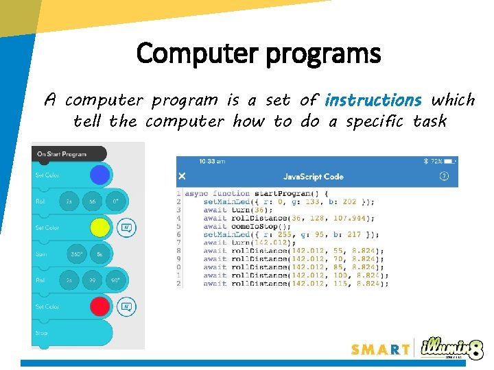 Computer programs A computer program is a set of instructions which tell the computer