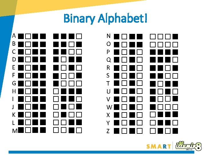 Binary Alphabet! A B C D E F G H I J K L