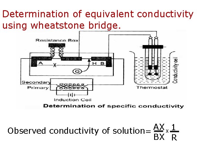 Determination of equivalent conductivity using wheatstone bridge. X AX x 1 Observed conductivity of