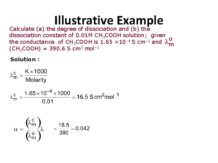 Illustrative Example Calculate (a) the degree of dissociation and (b) the dissociation constant of