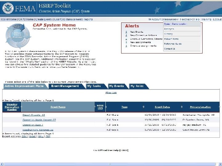 CAP System Resources Menu 