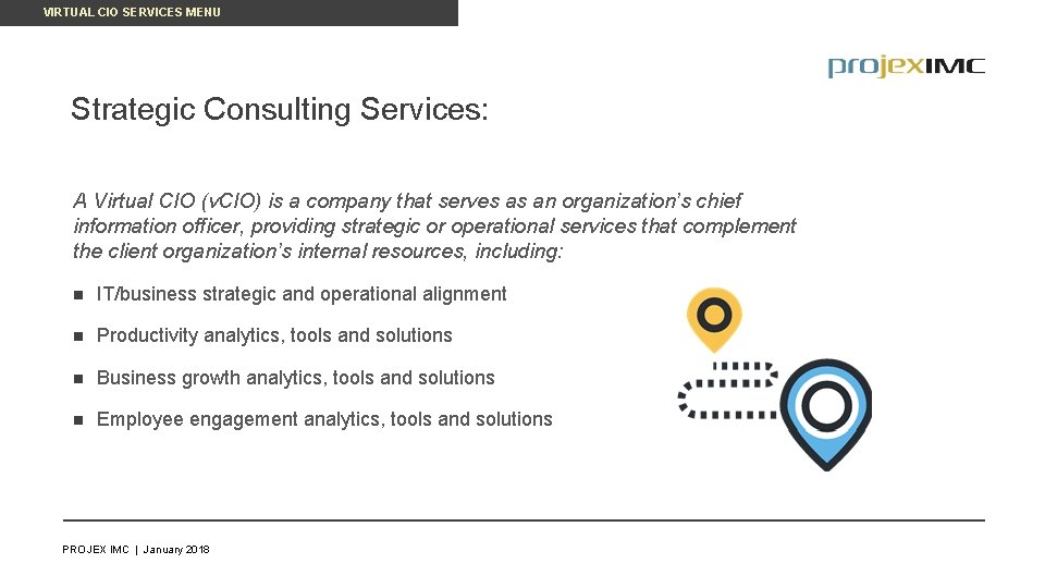 VIRTUAL CIO SERVICES MENU Strategic Consulting Services: A Virtual CIO (v. CIO) is a