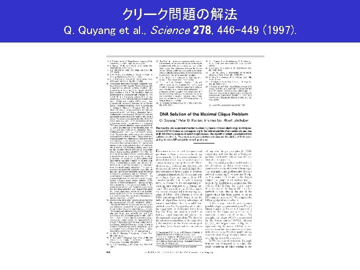 クリーク問題の解法 Q. Quyang et al. , Science 278, 446 -449 (1997). 