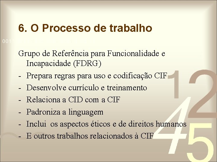 6. O Processo de trabalho Grupo de Referência para Funcionalidade e Incapacidade (FDRG) -