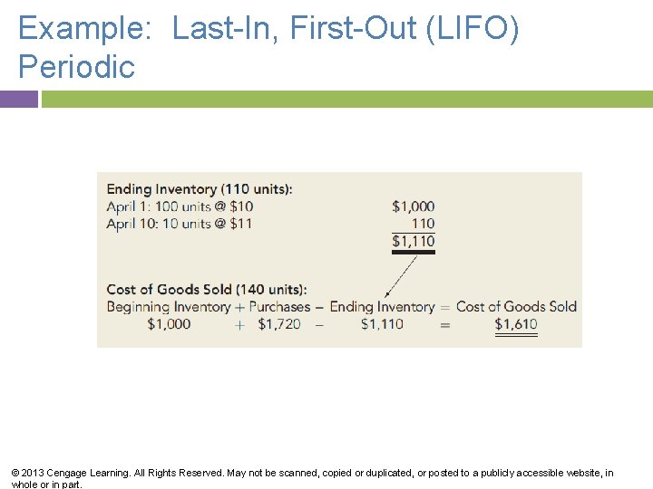 Example: Last-In, First-Out (LIFO) Periodic © 2013 Cengage Learning. All Rights Reserved. May not