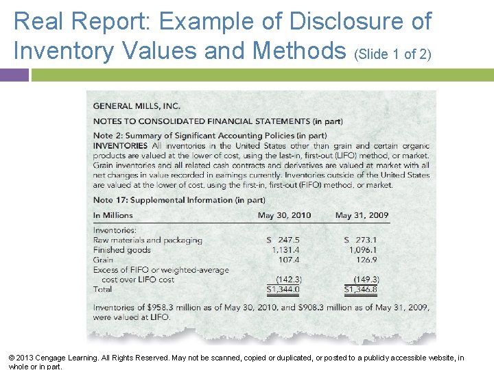 Real Report: Example of Disclosure of Inventory Values and Methods (Slide 1 of 2)