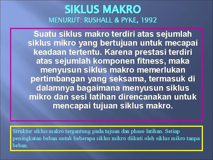 SIKLUS MAKRO MENURUT: RUSHALL & PYKE, 1992 Suatu siklus makro terdiri atas sejumlah siklus