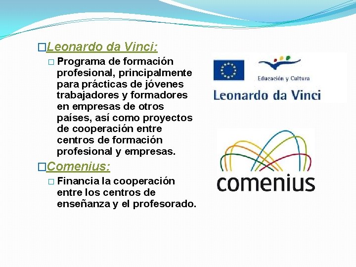 �Leonardo da Vinci: � Programa de formación profesional, principalmente para prácticas de jóvenes trabajadores