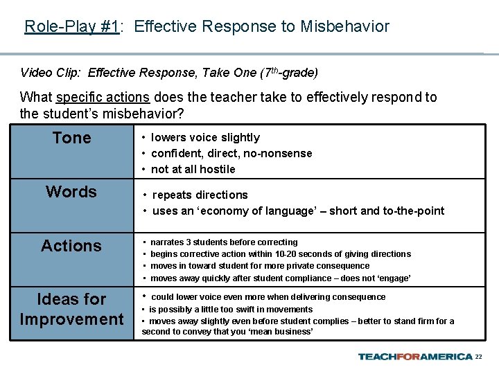 Role-Play #1: Effective Response to Misbehavior Video Clip: Effective Response, Take One (7 th-grade)