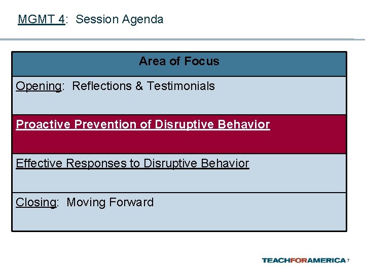 MGMT 4: Session Agenda Area of Focus Opening: Reflections & Testimonials Proactive Prevention of