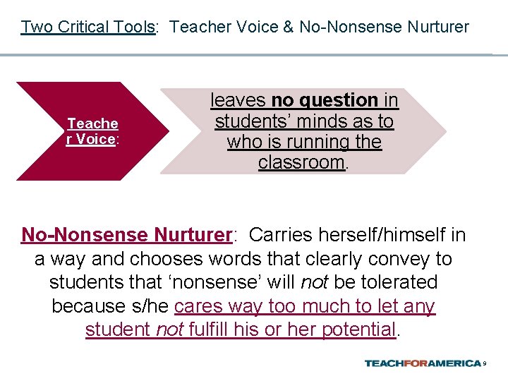 Two Critical Tools: Teacher Voice & No-Nonsense Nurturer Teache r Voice: leaves no question