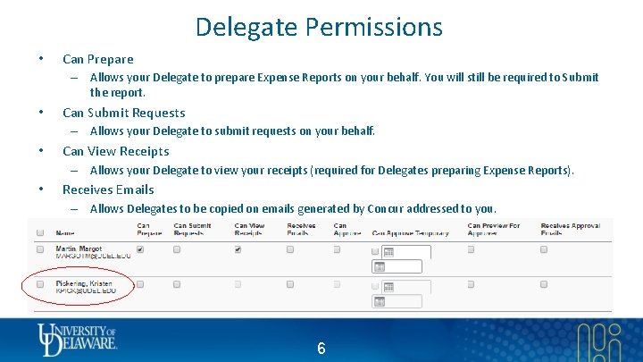 Delegate Permissions • Can Prepare – Allows your Delegate to prepare Expense Reports on