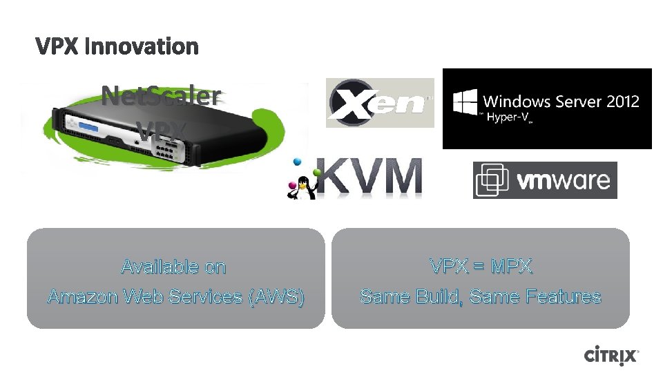 Net. Scaler VPX Available on VPX = MPX Amazon Web Services (AWS) Same Build, Net. Scaler VPX Available on VPX = MPX Amazon Web Services (AWS) Same Build,