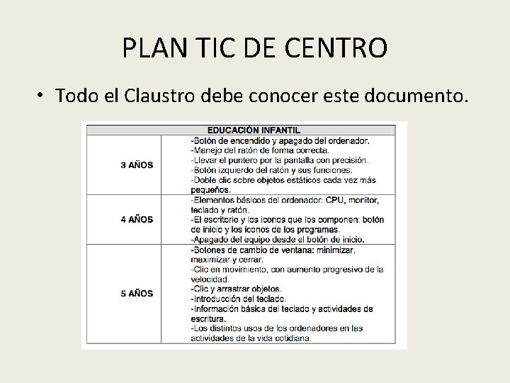 PLAN TIC DE CENTRO • Todo el Claustro debe conocer este documento. 