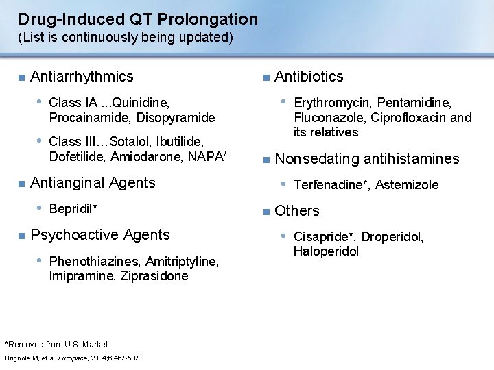 Drug-Induced QT Prolongation (List is continuously being updated) n Antiarrhythmics n • Erythromycin, Pentamidine,