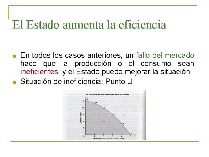 El Estado aumenta la eficiencia n n En todos los casos anteriores, un fallo