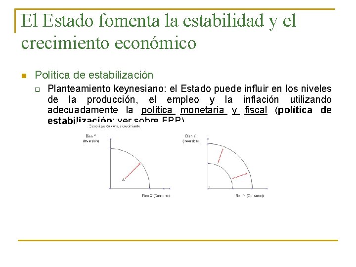 El Estado fomenta la estabilidad y el crecimiento económico n Política de estabilización q