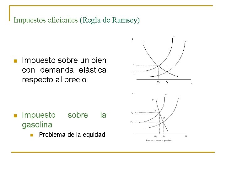 Impuestos eficientes (Regla de Ramsey) n Impuesto sobre un bien con demanda elástica respecto