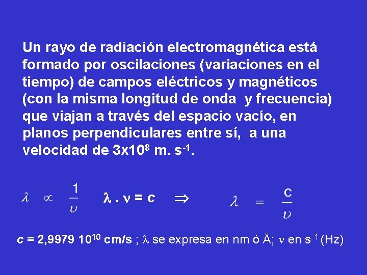 Un rayo de radiación electromagnética está formado por oscilaciones (variaciones en el tiempo) de