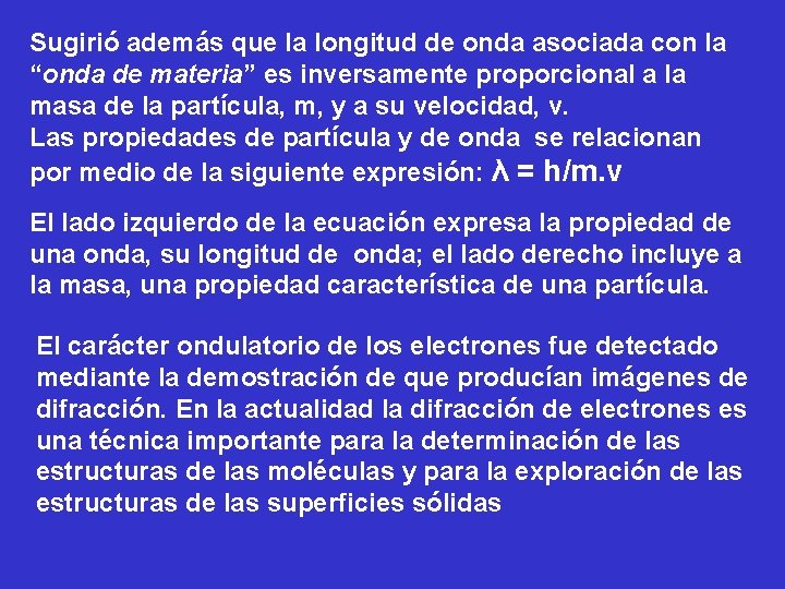 Sugirió además que la longitud de onda asociada con la “onda de materia” es