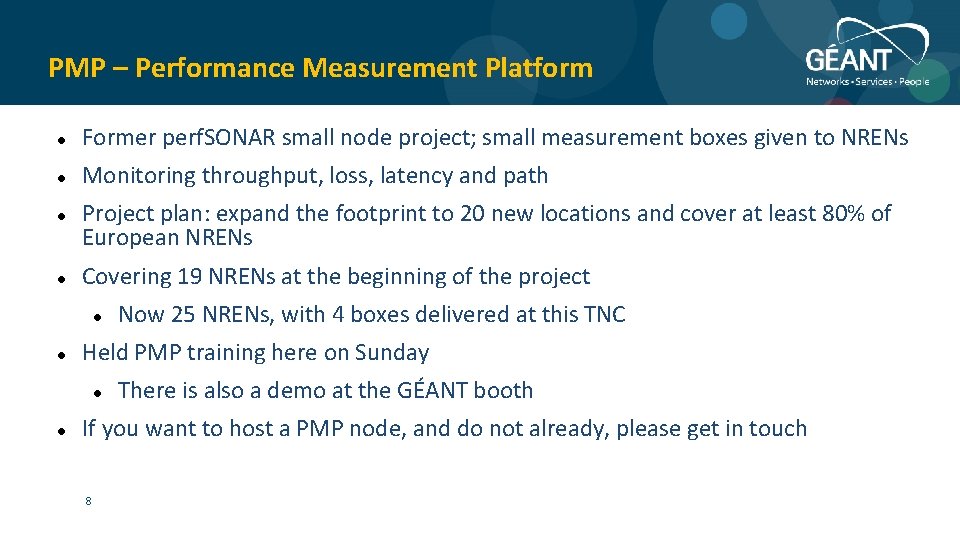 PMP – Performance Measurement Platform Former perf. SONAR small node project; small measurement boxes