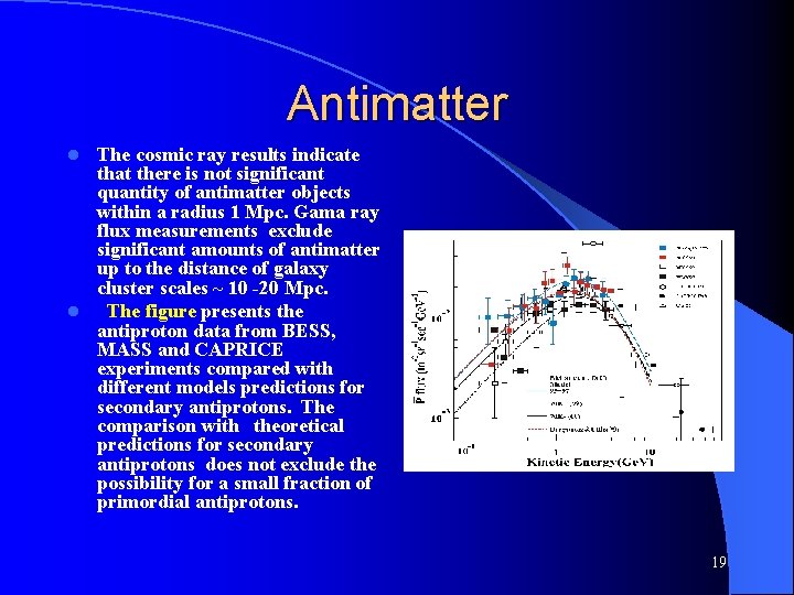 Antimatter The cosmic ray results indicate that there is not significant quantity of antimatter