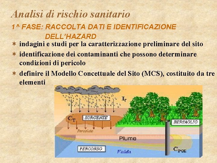 Analisi di rischio sanitario 1^ FASE: RACCOLTA DATI E IDENTIFICAZIONE DELL’HAZARD ¬ indagini e