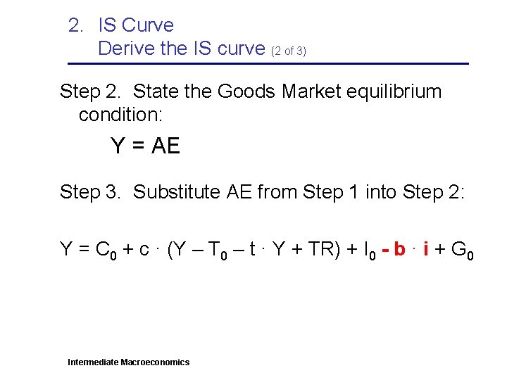 2. IS Curve Derive the IS curve (2 of 3) Step 2. State the