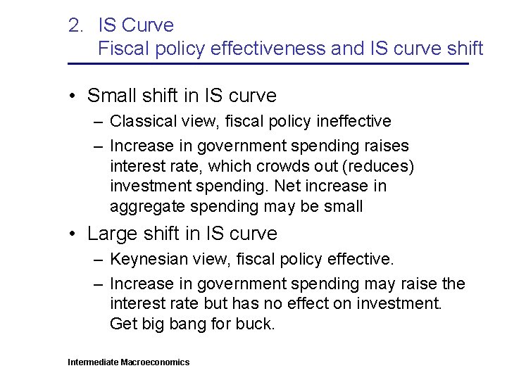 2. IS Curve Fiscal policy effectiveness and IS curve shift • Small shift in