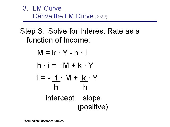 3. LM Curve Derive the LM Curve (2 of 2) Step 3. Solve for