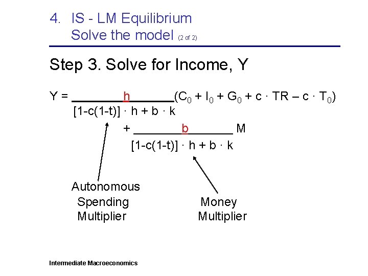 4. IS - LM Equilibrium Solve the model (2 of 2) Step 3. Solve