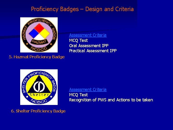 Proficiency Badges – Design and Criteria Assessment Criteria MCQ Test Oral Assessment IPP Practical Proficiency Badges – Design and Criteria Assessment Criteria MCQ Test Oral Assessment IPP Practical