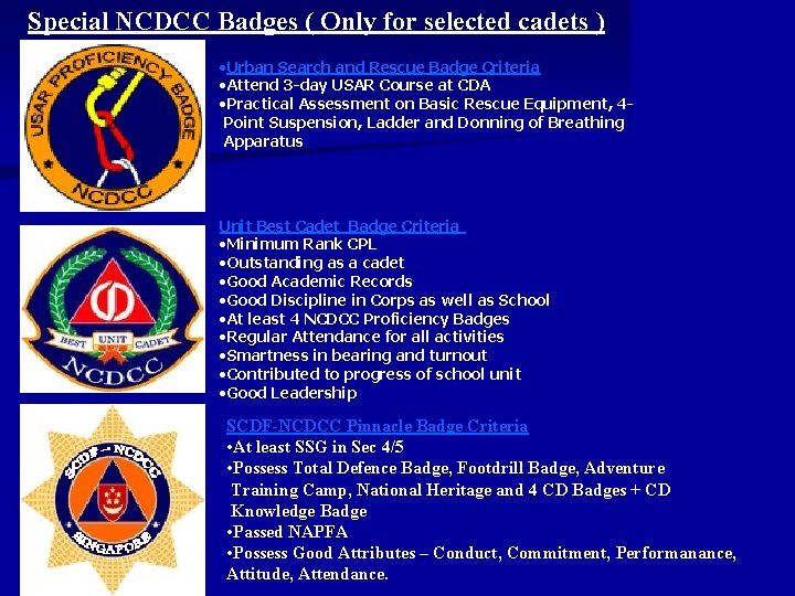 Special NCDCC Badges ( Only for selected cadets ) • Urban Search and Rescue Special NCDCC Badges ( Only for selected cadets ) • Urban Search and Rescue