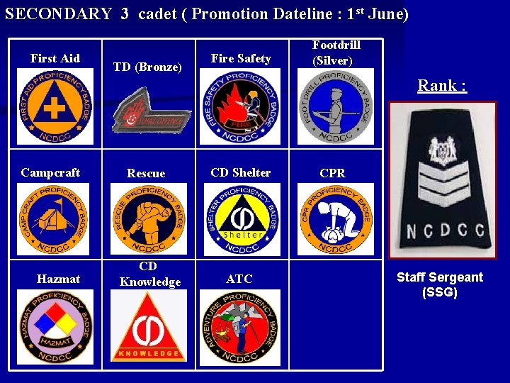 SECONDARY 3 cadet ( Promotion Dateline : 1 st June) First Aid TD (Bronze) SECONDARY 3 cadet ( Promotion Dateline : 1 st June) First Aid TD (Bronze)