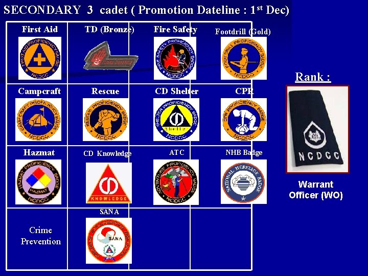 SECONDARY 3 cadet ( Promotion Dateline : 1 st Dec) First Aid TD (Bronze) SECONDARY 3 cadet ( Promotion Dateline : 1 st Dec) First Aid TD (Bronze)