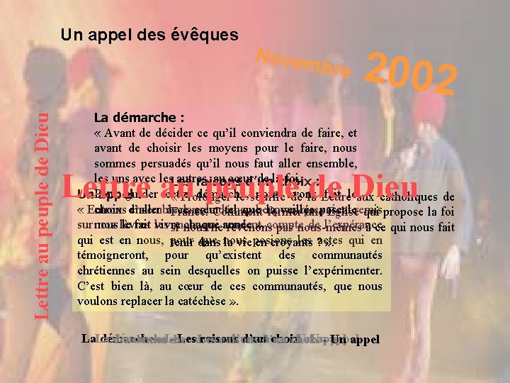 Un appel des évêques Novem Lettre au peuple de Dieu bre 2002 La démarche