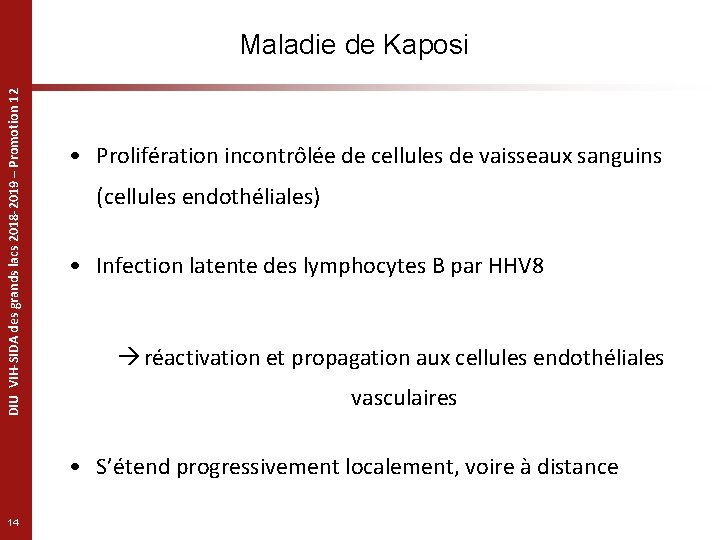 DIU VIH-SIDA des grands lacs 2018 -2019 – Promotion 12 Maladie de Kaposi •