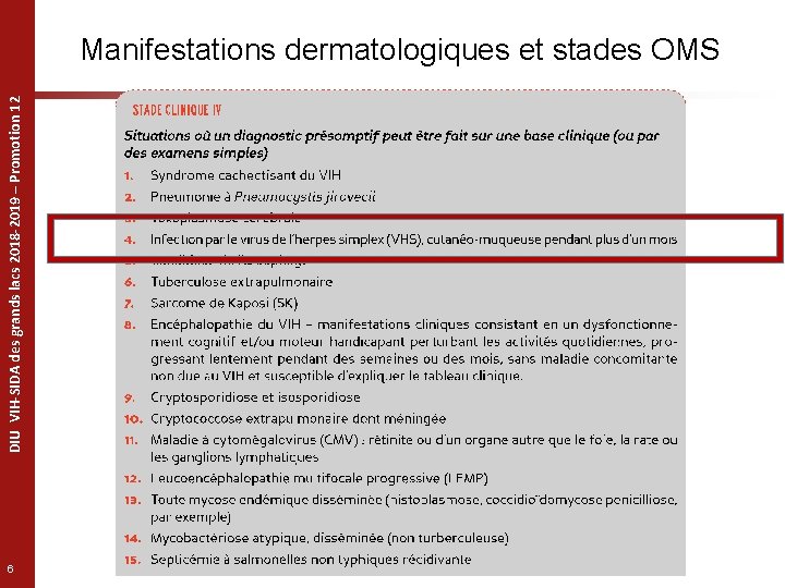 DIU VIH-SIDA des grands lacs 2018 -2019 – Promotion 12 Manifestations dermatologiques et stades