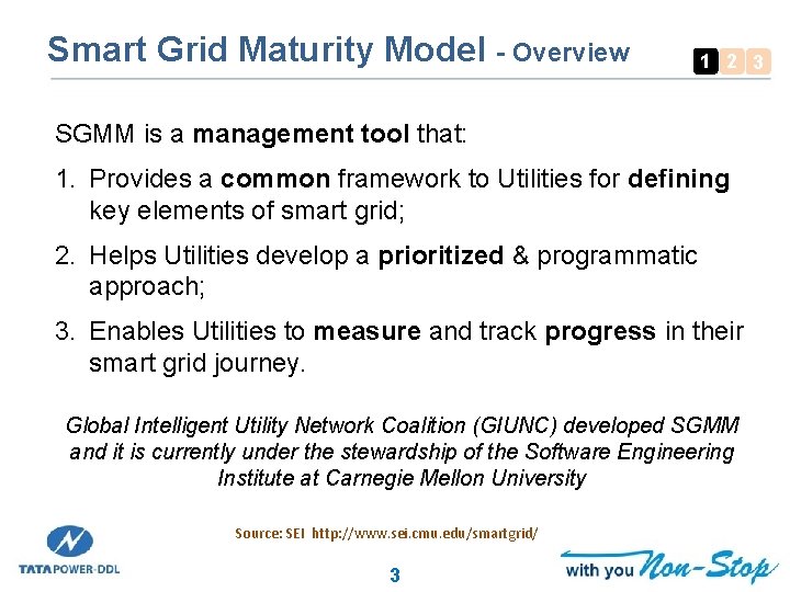 Smart Grid Maturity Model - Overview 1 2 3 SGMM is a management tool
