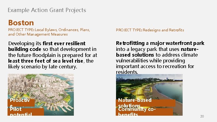 Example Action Grant Projects Boston PROJECT TYPE: Local Bylaws, Ordinances, Plans, and Other Management Example Action Grant Projects Boston PROJECT TYPE: Local Bylaws, Ordinances, Plans, and Other Management