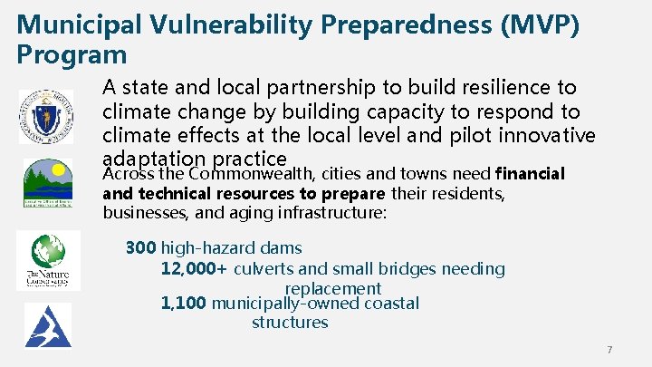 Municipal Vulnerability Preparedness (MVP) Program A state and local partnership to build resilience to Municipal Vulnerability Preparedness (MVP) Program A state and local partnership to build resilience to