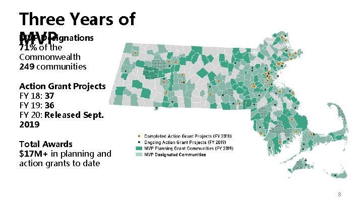 Three Years of MVP Designations MVP 71% of the Commonwealth 249 communities Action Grant Three Years of MVP Designations MVP 71% of the Commonwealth 249 communities Action Grant