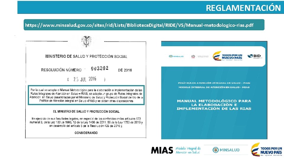 REGLAMENTACIÓN https: //www. minsalud. gov. co/sites/rid/Lists/Biblioteca. Digital/RIDE/VS/Manual-metodologico-rias. pdf 